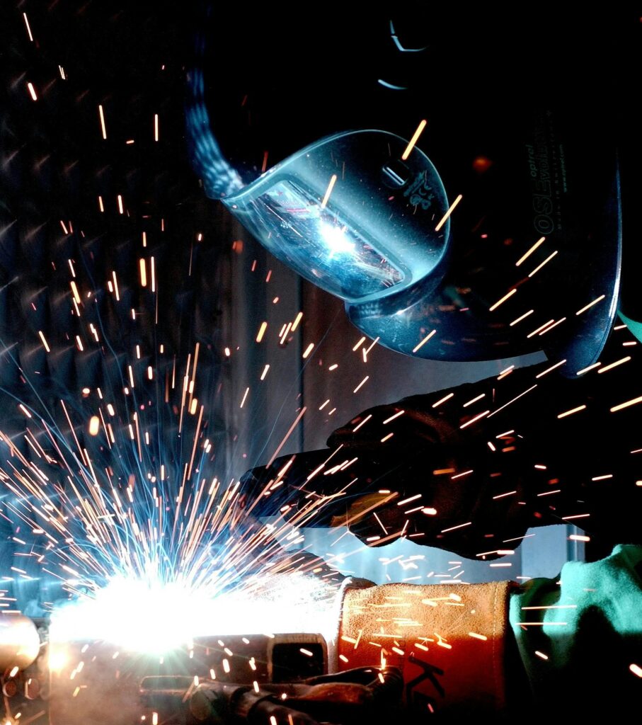 Welding with a shower of sparks in the MCR workshop
