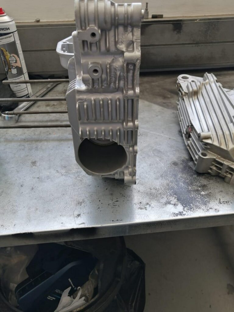 Cracked aluminium engine casing repaired and dressed back.