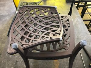 Two welded steel table frames built in the shop.